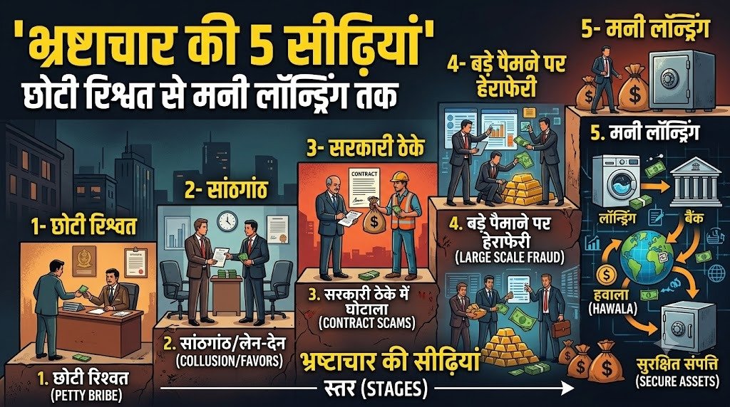 How Corruption Works in India: छोटी रिश्वत से बड़े सरकारी घोटाले तक भ्रष्टाचार के नेटवर्क को दर्शाता चित्र